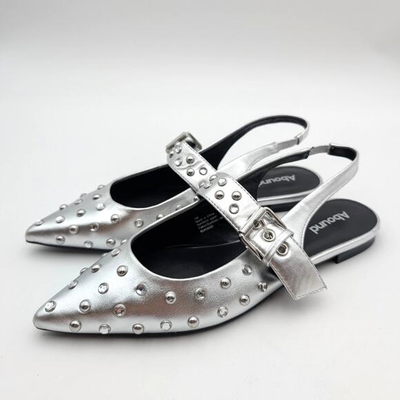 Abound Kadia Slingback Pointed Toe Flat Women's Silver Metallic Size US7M EU37.5 - Picture 1 of 12